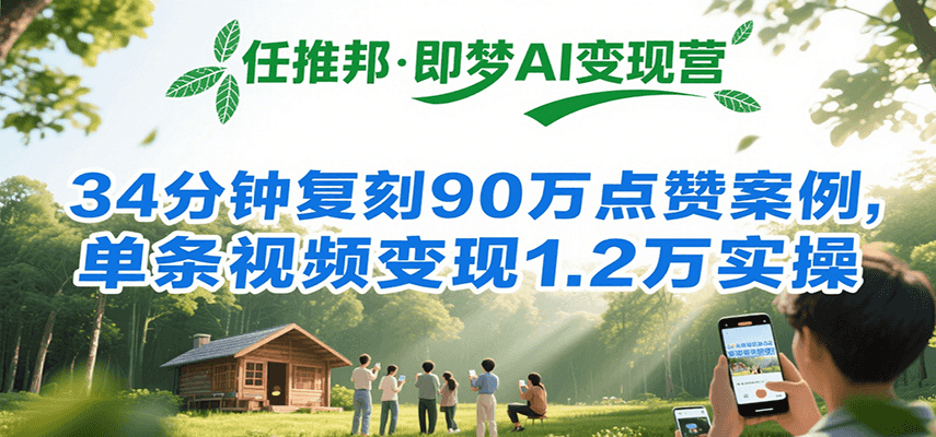 任推邦·即梦AI变现营，34分钟复刻90万点赞案例，单条视频变现1.2万实操-创业项目网