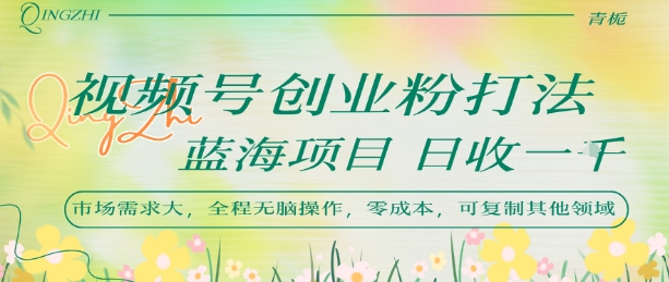 视频号创业粉打法，日入1k，蓝海项目，市场需求大，全程无脑操作，可复制-创业项目网