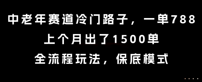 中老年赛道冷门路子，一单788，上个月出了1500单，全流程玩法，保底模式-创业项目网