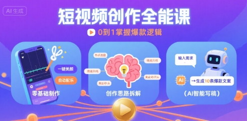短视频创作课，短视频制作、创作思路、Ai写爆款文案-创业项目网