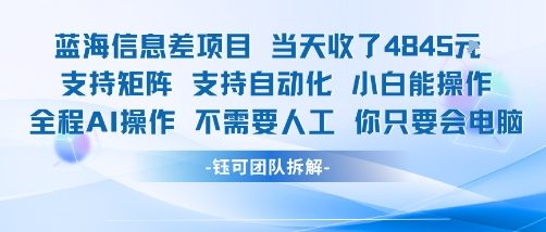 蓝海信息差项目当天收米1k+ 支持矩阵支持自动化小白能操作全程AI操作不需要人工你只要会电脑-创业项目网