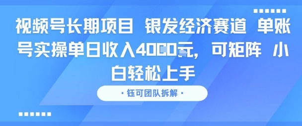 视频号长期项目 银发经济赛道 单账号实操单日收入1k，可矩阵 小白轻松上手-创业项目网