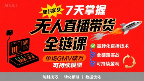 无人直播带货全链防封实战课，7天掌握高转化直播技术，实现单场GMV破万可持续模型-创业项目网