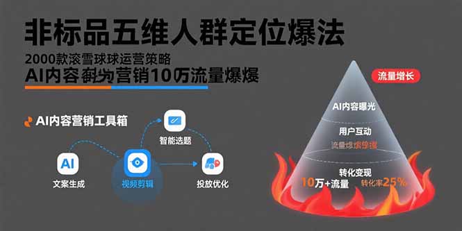 非标品五维人群定位法，2000款滚雪球运营策略，AI内容营销10万流量引爆-创业项目网