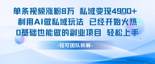 单条视频私域变现4.9k+利用AI做私域玩法 已经开始火热0基础也能做的副业项目轻松上手-创业项目网