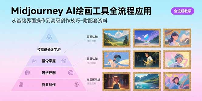 Midjourney AI绘画工具全流程应用，从基础界面操作到高级创作-附配套资料-创业项目网