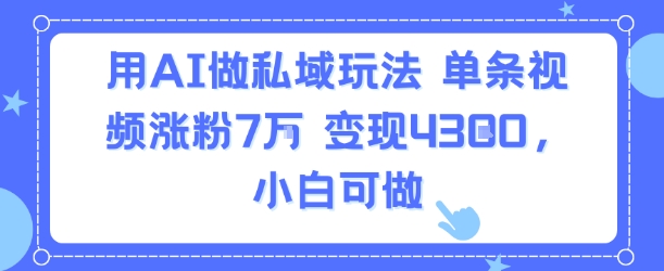 用AI做私域玩法，单条视频涨粉7W变现4.3k，小白可做-创业项目网