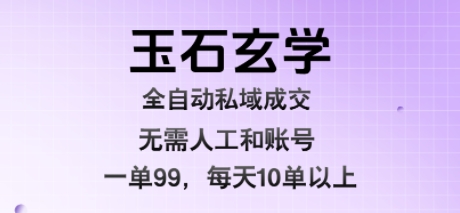 玉石玄学全自动私域成交，一单99每天十单以上，无需人工和矩阵账号，蓝海项目直接干-创业项目网