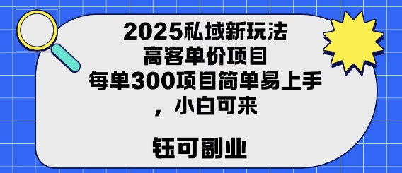 2025私域新玩法高客单价，每单3张操作简单，小白可轻松上手-创业项目网