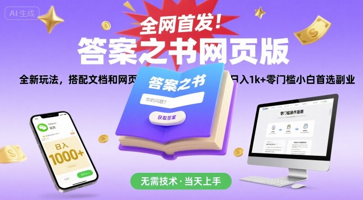 全网首发！答案之书网页版，全新玩法，搭配文档和网页，日入1k+零门槛小白首选副业-创业项目网