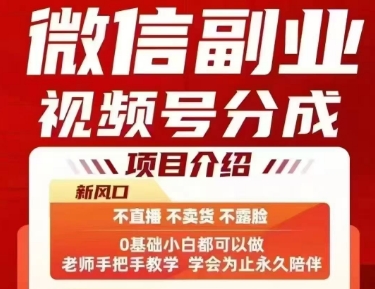 微信副业视频号分成，不直播 不卖货 不露脸，三五分钟即可完成一条作品，每日收益几十、几张不等-创业项目网