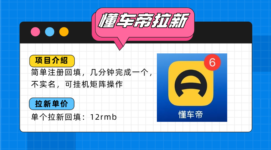 懂车帝邪修拉新玩法，简单注册回填，不sm，单个拉新12rmb，轻松日入200+-创业项目网