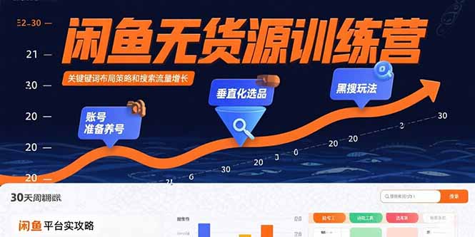 闲鱼无货源训练营：账号准备养号/垂直化选品/黑搜玩法，0基础30天盈利指南-创业项目网