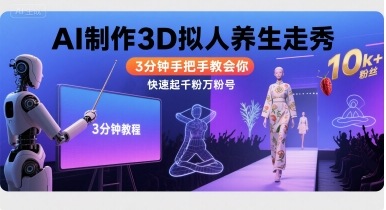 Ai制作3D拟人养生走秀，3分钟手把手教会你，快速起千粉万粉号-创业项目网