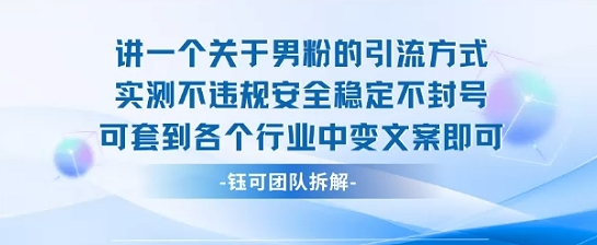 2025关于男粉的引流方式实测，不违规安全稳定不封号，可套到各个行业中，变文案即可-创业项目网