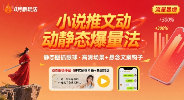 8月小说推文全新玩法，动静态图片+搭配小说文案爆量玩法-创业项目网