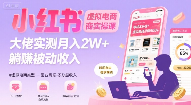 小红书虚拟电商，大佬实测月入2W+，实现被动收入-创业项目网