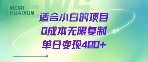 适合小白的项目0成本无限复制单日变现4张+-创业项目网