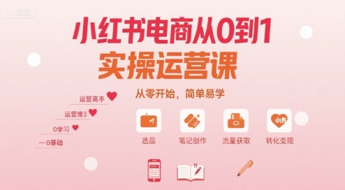 小红书电商从0到1实操运营课，从零开始，简单易学-创业项目网