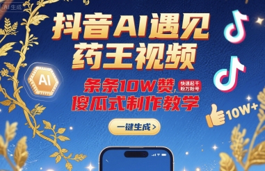 抖音AI遇见药王视频，条条10W赞，快速起千粉万粉号，傻瓜式制作教学-创业项目网