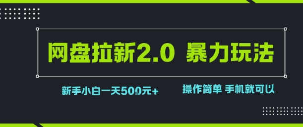 网盘拉新2.0暴力玩法，新手小白一天轻松500+，操作简单-创业项目网