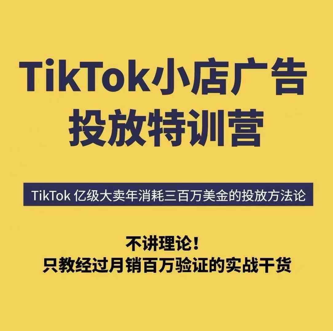 TikTok小店广告投放特训营，6天破局计划专治各种“投不动”，教你经过月销百万验证的实战干货-创业项目网