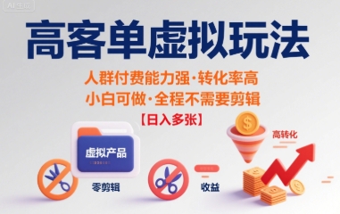 高客单虚拟玩法日入多张，人群付费能力强转化率高，小白可做 全程不需要剪辑-创业项目网