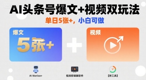 AI头条号爆文+视频双玩法，单日500+，新手可做【附工具】-创业项目网