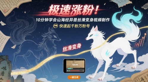 极速涨粉！10分钟学会山海经异兽丝滑变身视频制作，快速起千粉万粉号-创业项目网