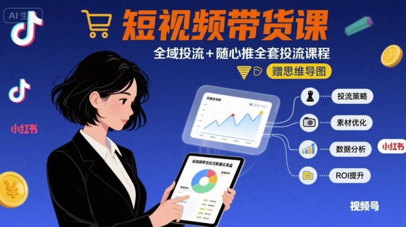 最新短视频带货课,全域投流+随心推全套投流课程+思维导图-创业项目网