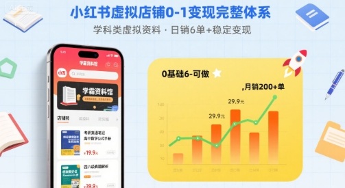 小红书虚拟店铺0-1变现完整体系：卖学科类虚拟资料，一天600+，很稳定【已完结】-创业项目网
