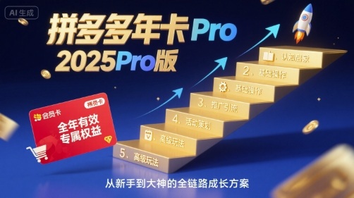 拼多多年卡2025Pro版，五大板块从认知到基础、从推广到活动、从活动到玩法-创业项目网