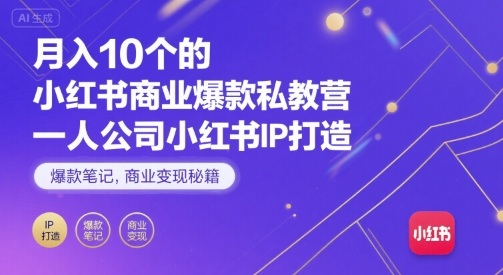 月入10个的小红书商业爆款私教营，一人公司小红书IP打造，爆款笔记，商业变现秘籍-创业项目网
