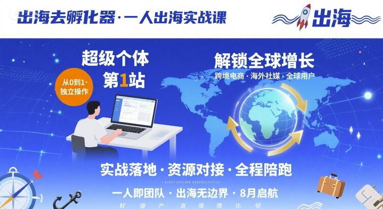 出海去孵化器，一人出海实战课，​超级个体第1站，解锁全球增长-创业项目网