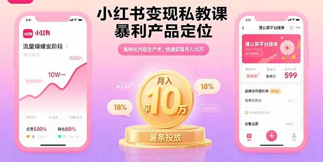 小红书变现私教课，暴利产品定位，高转化内容生产术，快速实现月入10万-创业项目网