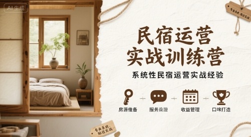 民宿运营实战训练营，系统性民宿运营实战经验-创业项目网
