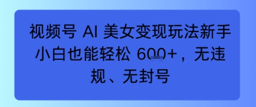 视频号 AI 美女变现玩法新手小白也能轻松6张，无违规、无封号-创业项目网