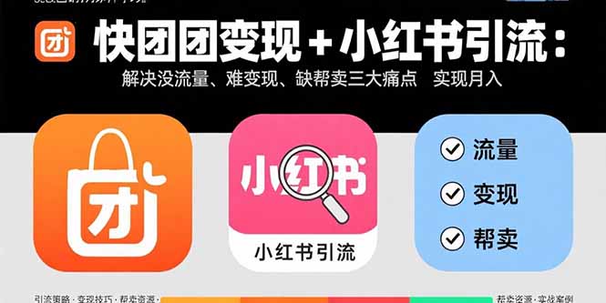 快团团变现+小红书引流：解决没流量、难变现、缺帮卖三大痛点 实现月入3w+-创业项目网