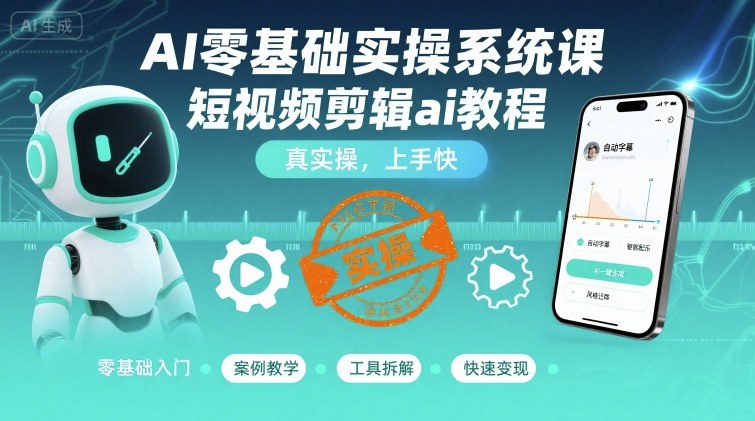 AI零基础实操系统课，短视频剪辑ai教程，真实操，上手快-创业项目网