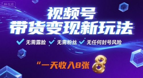视频号带货变现新玩法，无需露脸，无需粉丝，无任何封号风险，一天收益800+-创业项目网