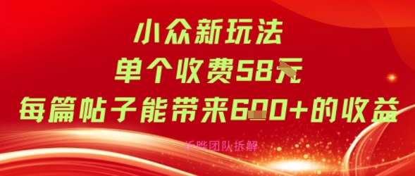 小众新玩法，单个收费58米，每篇帖子能带来600+的收益-创业项目网