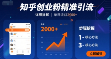 知乎创业粉精准引流，详细拆解，单日收益多张-创业项目网