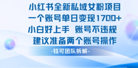 小红书全新私域女粉项目 单日变现1k+ 小白好上手账号不违规-创业项目网