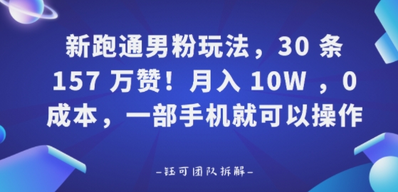 新跑通男粉玩法，30条157W赞，0成本，一部手机就可以操作-创业项目网