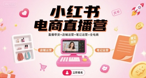 小红书电商直播营，直播带货+店铺运营+笔记运营=全电商-创业项目网