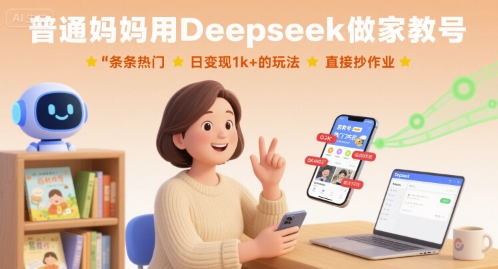 普通妈妈用Deepseek做家教号，条条热门，日变现1k+的玩法，直接抄作业-创业项目网