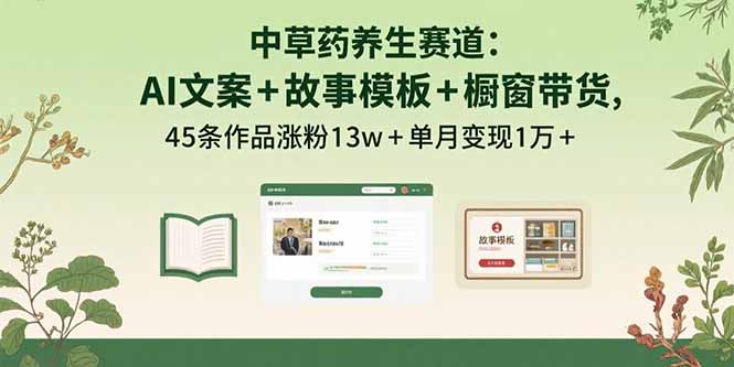 中草药养生赛道：AI文案+故事模板+橱带货，45条作品涨粉13w+单月变现1万+-创业项目网