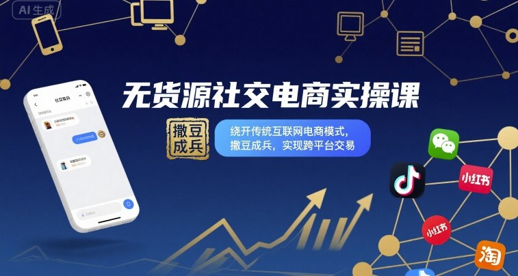 无货源社交电商实操课，绕开传统互联网电商模式，撒豆成兵，实现跨平台交易-创业项目网