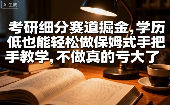 考研细分赛道掘金，日入1k+，学历低也能轻松做保姆式手把手教学，不做真的亏大了-创业项目网