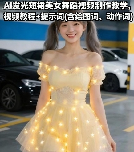 AI发光短裙美女舞蹈视频制作教学，视频教程+提示词(含绘图词、动作词)-创业项目网